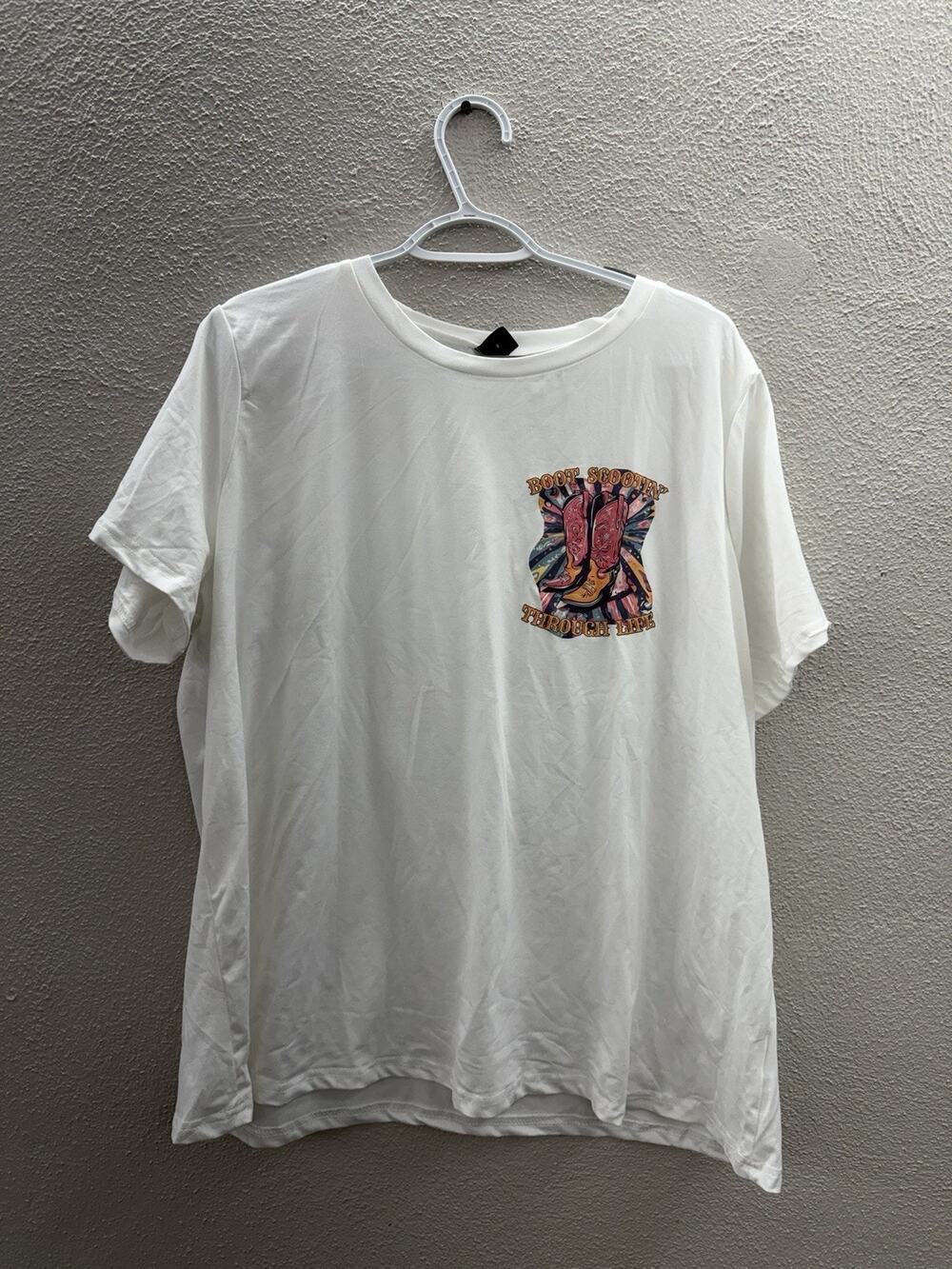 Shein Curve Womens T-Shirt Size 2XL White Boot Scootin Through Life Short Sleeve